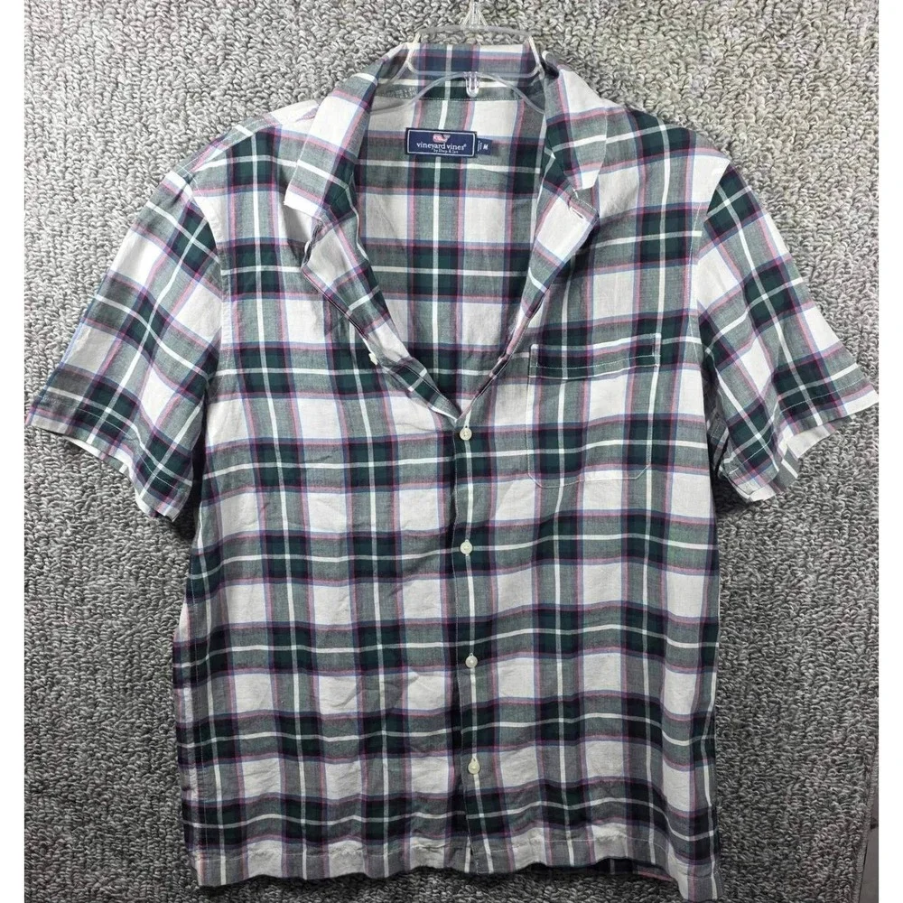 Vineyard Vines Button Down Shirt Multi Plaid Short Sleeve - Mens Medium